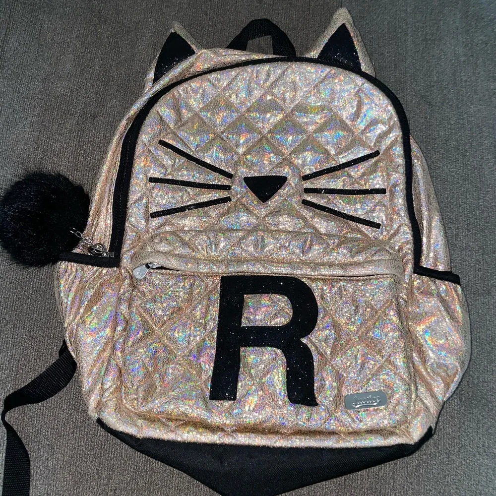 Justice Iridescent Cat Backpack with Black Accents